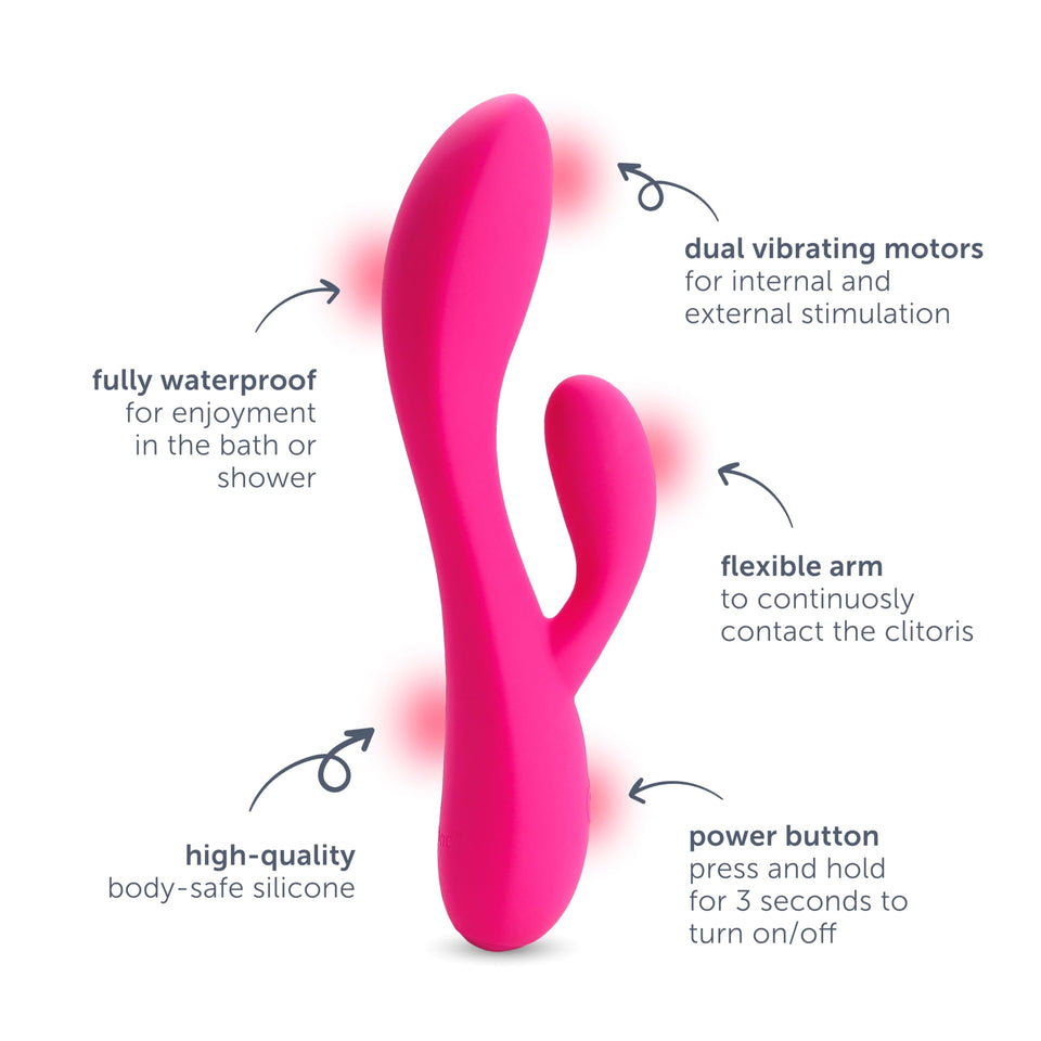 plusOne Dual Rabbit Vibrator Personal Massager, 10 Vibration Settings, Body-Safe Silicone, Waterproof, USB Rechargeable, for Wom