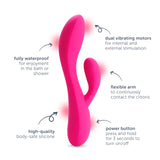 plusOne Dual Rabbit Vibrator Personal Massager, 10 Vibration Settings, Body-Safe Silicone, Waterproof, USB Rechargeable, for Wom