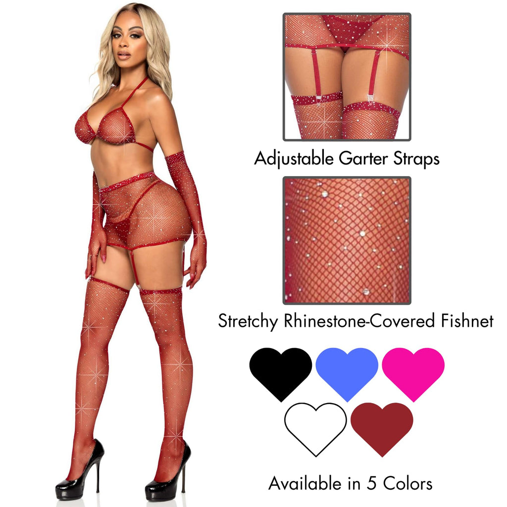 5 Pc Rhinestone Fishnet Garter