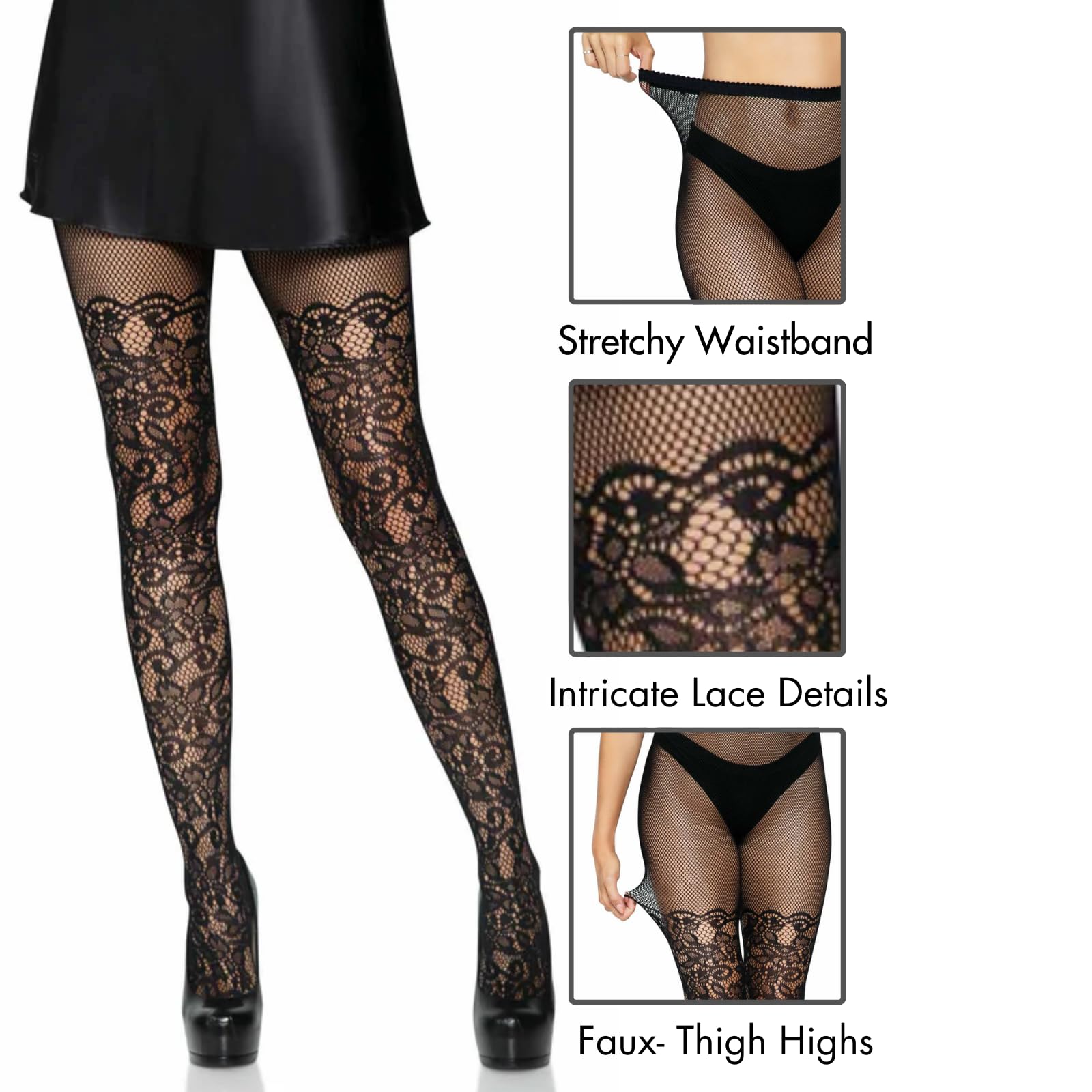 Floral vine net pantyhose O/S