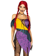 3 Pc Darling Rag Doll, Includes Patchwork Dress With Adjustable Lace Ups And Tattered Skirt, Detachable Clear Straps, And Skull