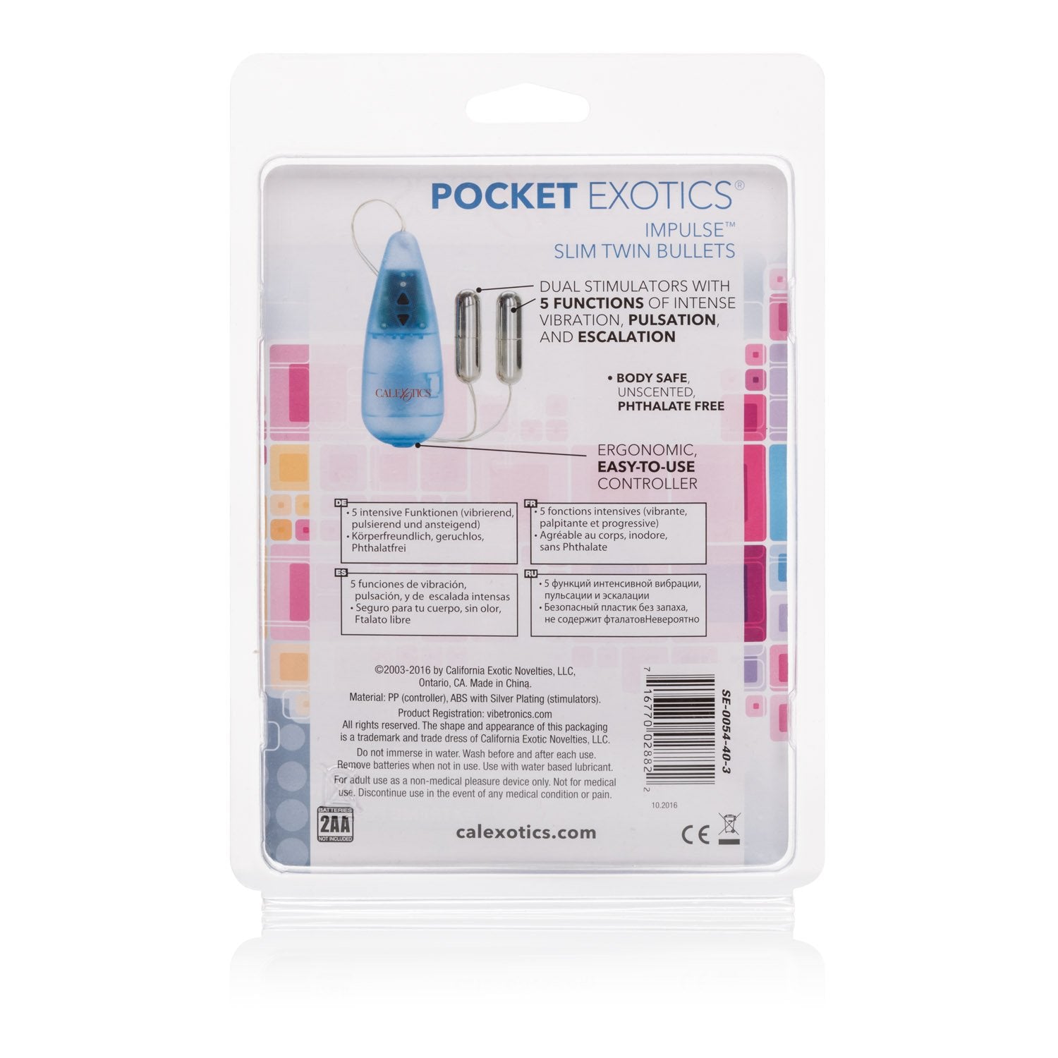 Calexotics Pocket Exotics Wired Double Slim Bullet Vibrator - Sex Toys For Couples - Adult Vibe Massager Eggs - Blue