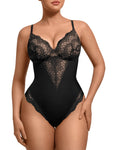 FeelinGirl Womens Body Suits Shapewear Tummy Control Backless Thong Body Shaper V Neck Compression Lace Bodysuit Tops Black