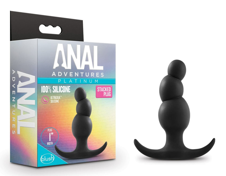 Blush Novelties Anal Adventures Platinum Stacked Silicone Butt Plug - 3.2 Inch Length and 1 Inch Width - Designed for Both Anal 