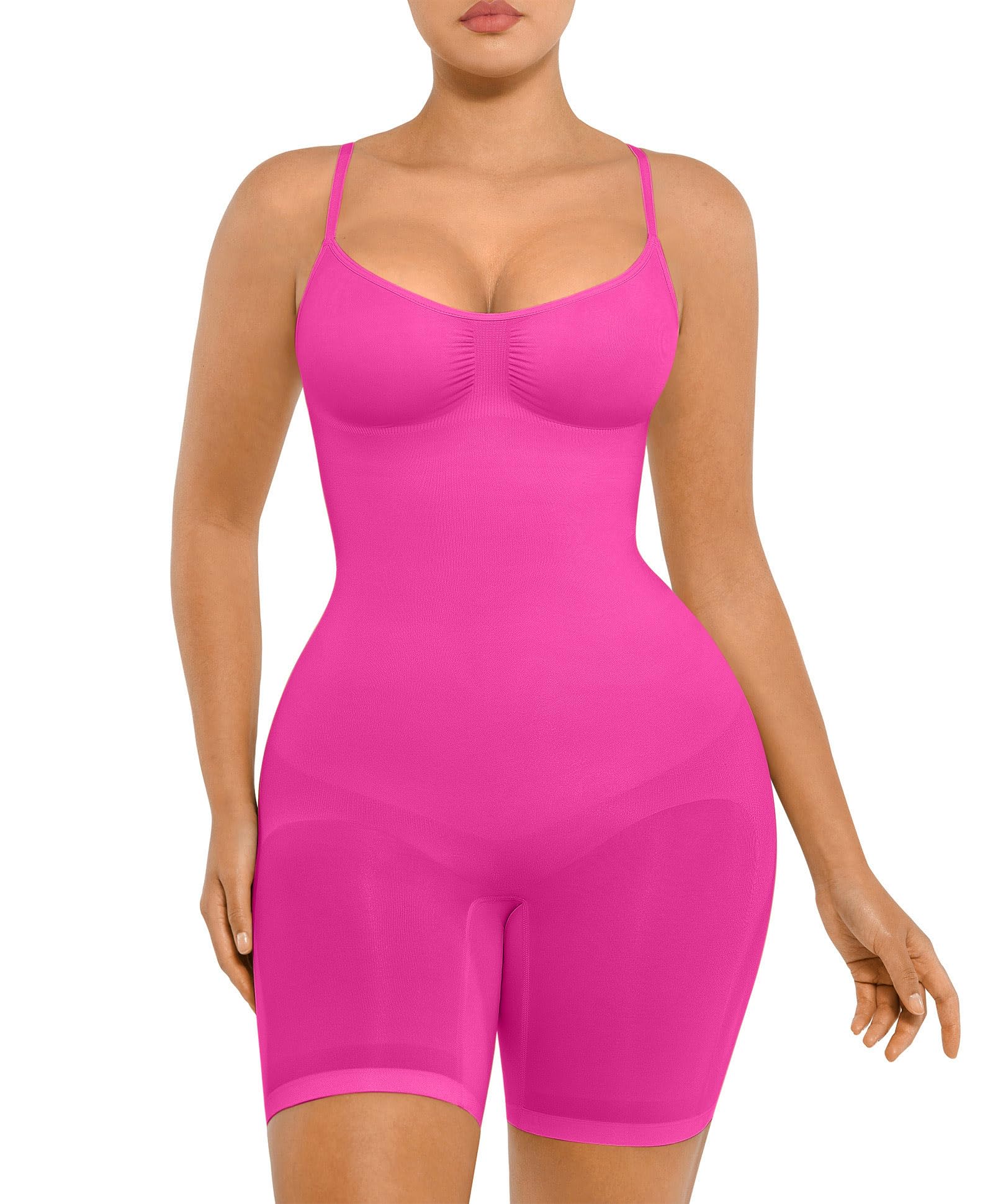 FeelinGirl Shapewear Bodysuit for Women Tummy Control Faja Seamless Hip Enhancer Thigh Slimmer Body Shaper Raspberry Pink M/L