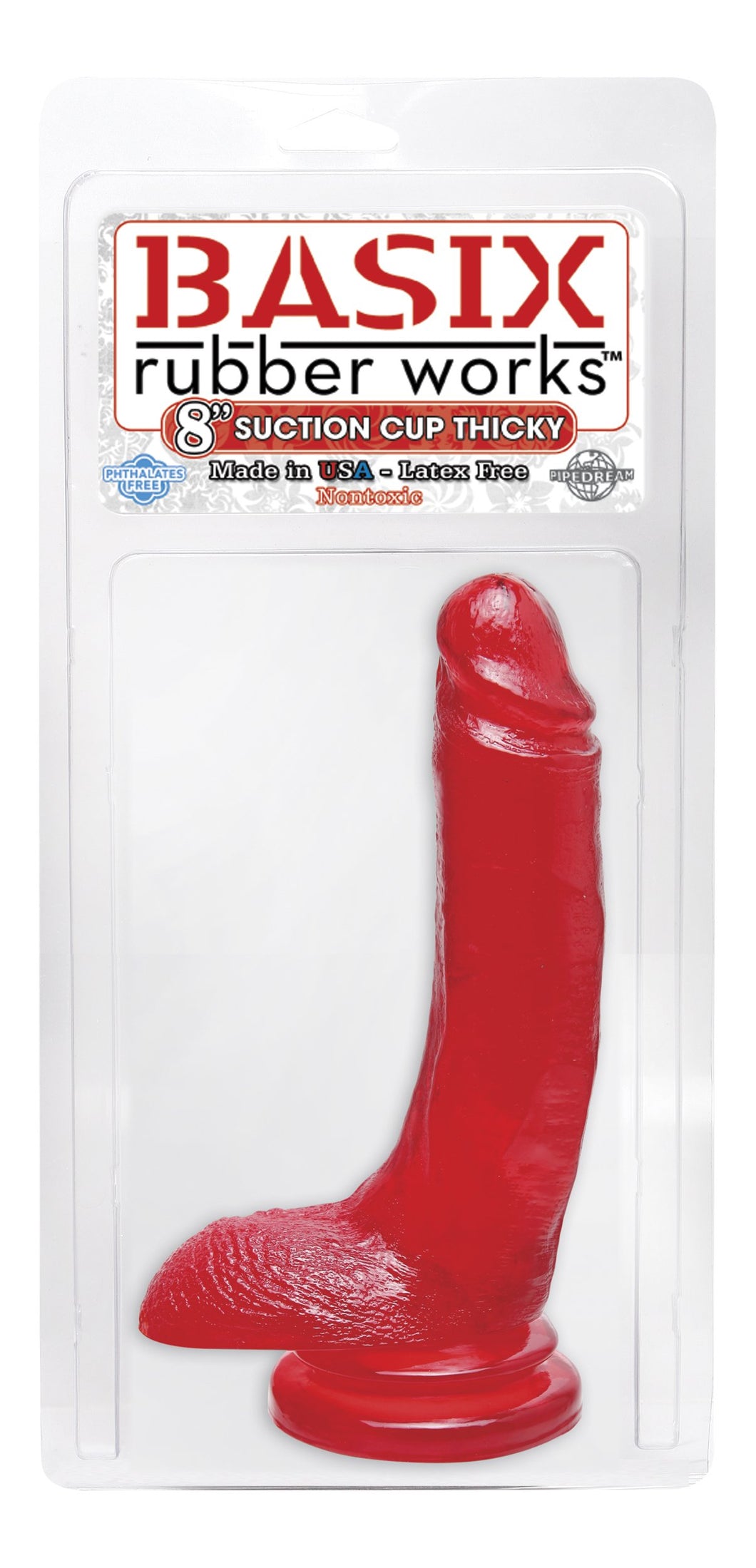 Basix 8-Inch Suction Cup ''Thicky'' Dong, Red