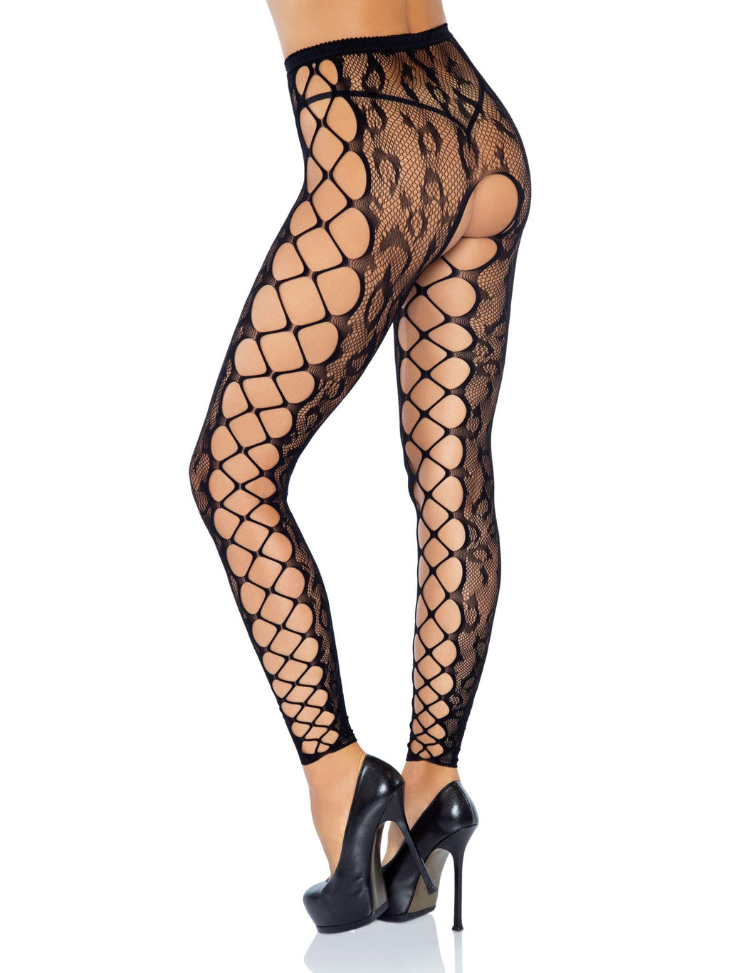 Leopard Lace Footless Crotchle - O/S / Black