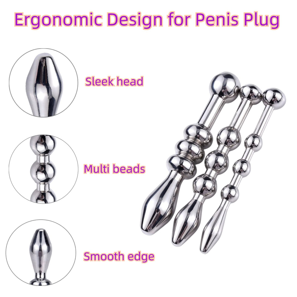 MEYILA Urethral Sound, 3 PCS Stainless Steel Urethral Dilators with Multi Beads Penis Plug Catheter Sounds Sex Toy Masturbation