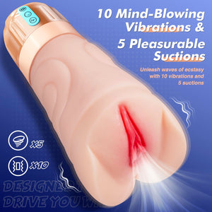 Realistic Pocket Pussy Male Masturbator - Movakativ Sex Toys for Men with 10 Vibrating & 5 Sucking Modes, Vagina Textured 6.7 ''