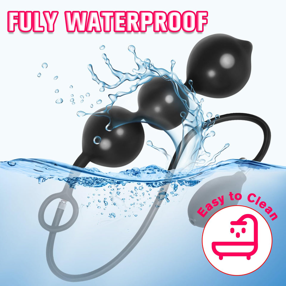 POJRGI Inflatable Anal Beads Silicone Anal Toys with Air Pump Detachable Anal Sex Toys with Safe Pull Ring in Black Adjustable S