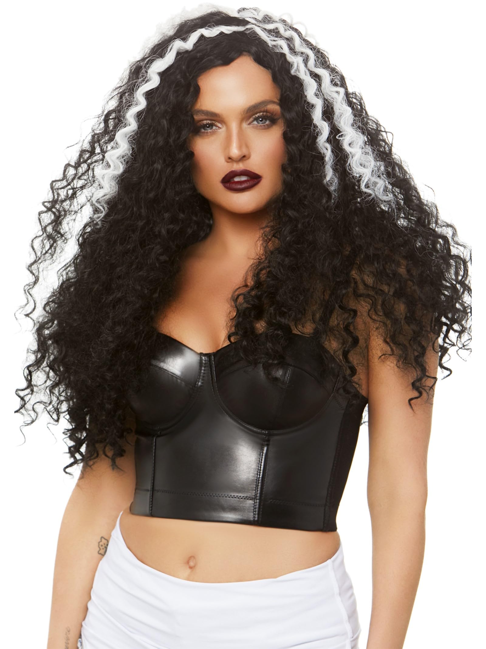 Leg Avenue 29 Long Curly Wig. Blk/White Color