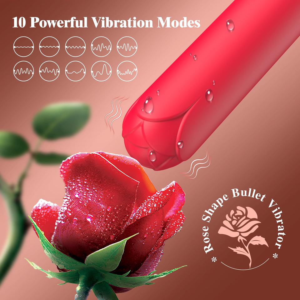 Rose Sex Toy Bullet Vibrator: Mini Vibrator Full Silicone Rose Toy for Nipple Stimulation, Lipstick Vibrator Massager Finger Vib