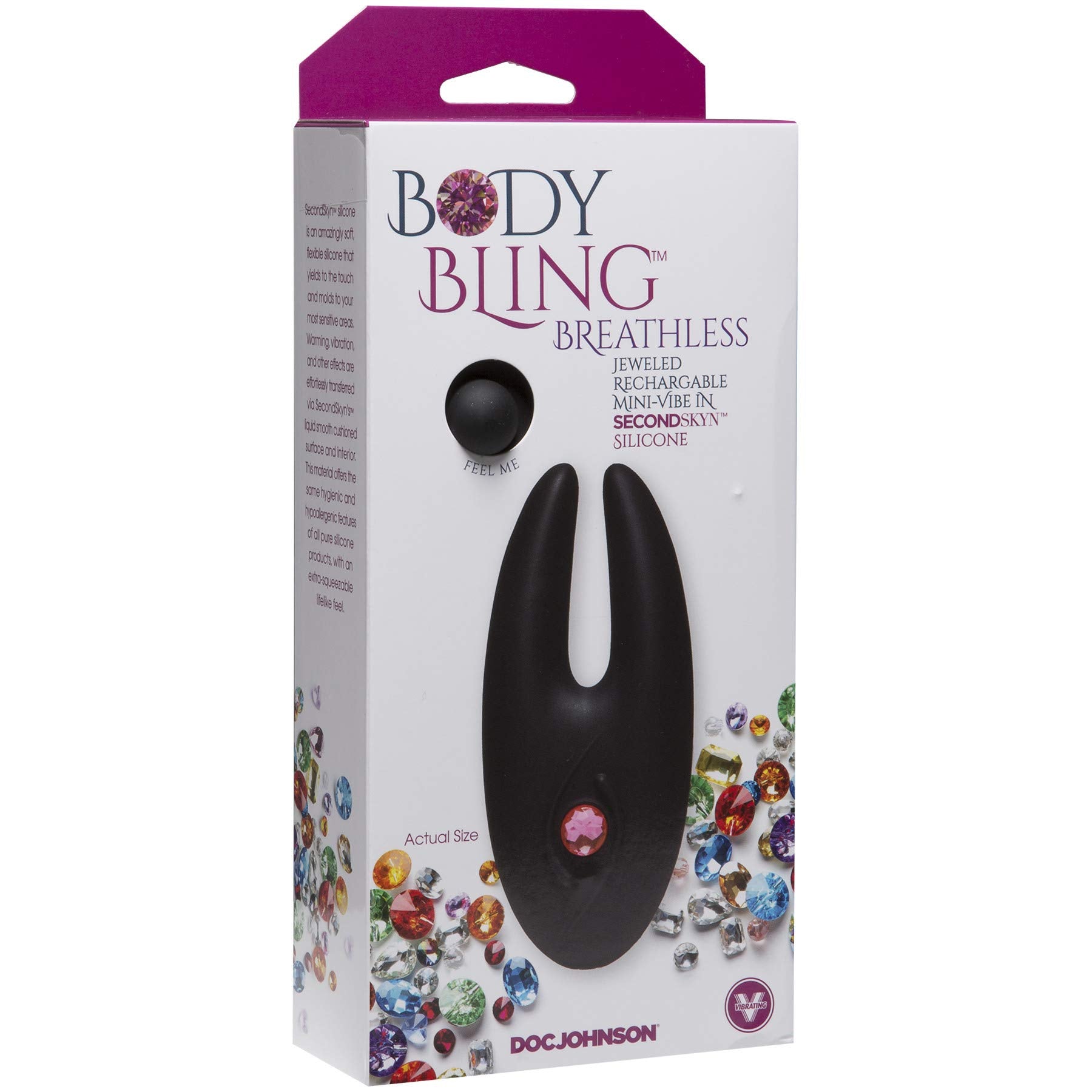 Doc Johnson Body Bling  Breathless  Jeweled 8 Function Rechargeable Minivibrator In Soft And Flexible Secondskyn Silicone  P
