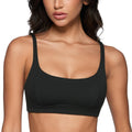 INGIA Womens Square Scoop Neck Sports Bra Thin Strap Padded Low Impact Yoga Bra Wireless Workout Crop Top Black Small