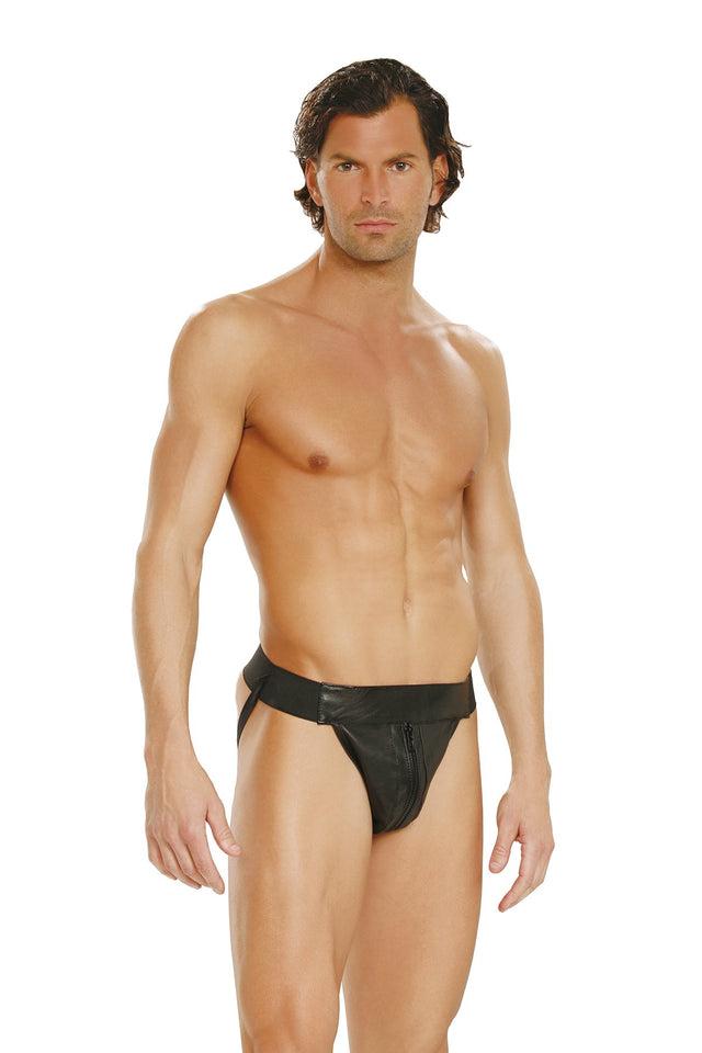 Elegant Moments Leather Jock Strap - O/S - Black
