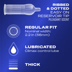 Durex Condom Prolong Natural Latex Condoms 12 Count - Ultra Fine Ribbed And Dotted With Delay Lubricant Regular Fit