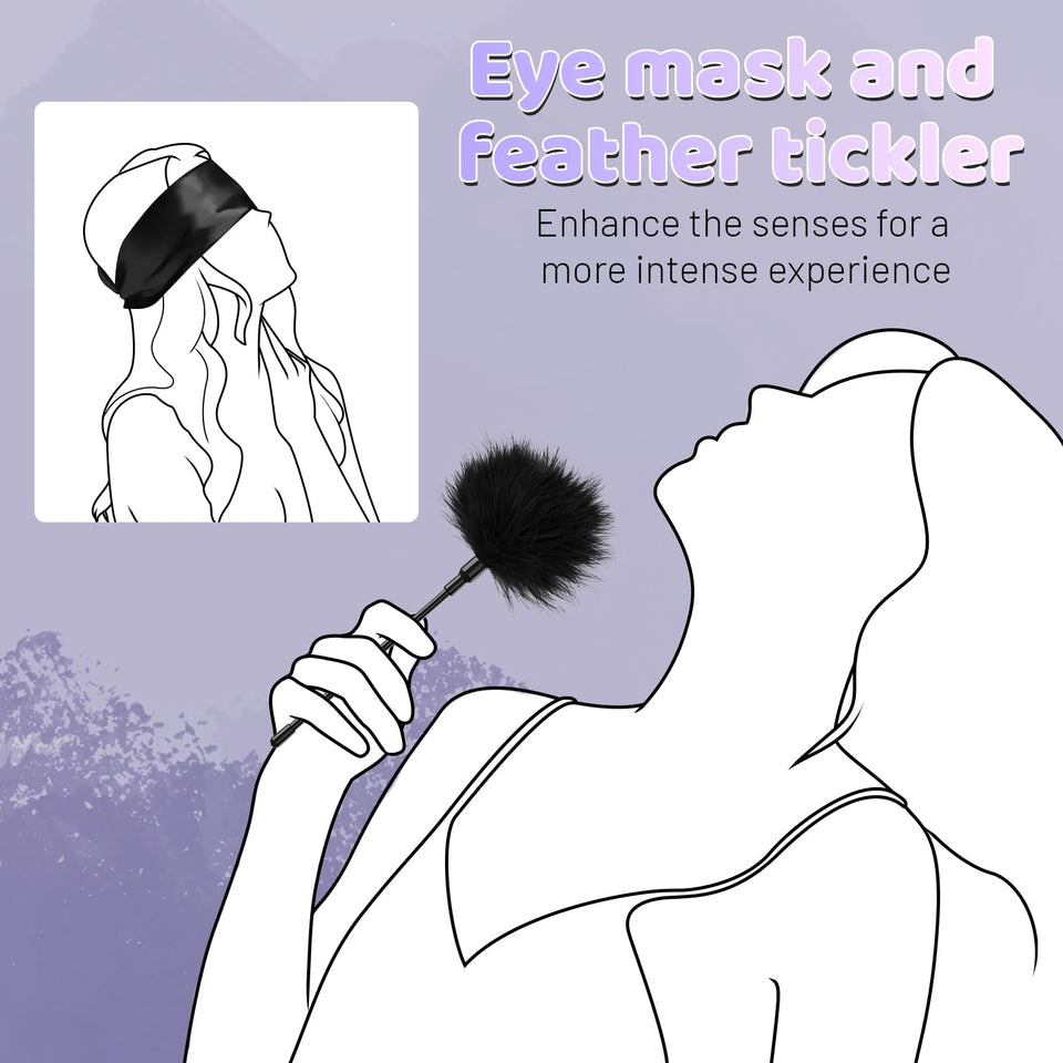 BDSM Bondage Restraints Kit, 4 Pcs Couples Sex Toys with Adjustable Leather Thigh Sling, Paddle, Blindfold and Tickler, Bondage