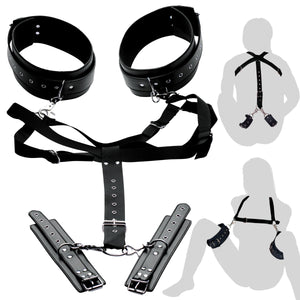 Master Series Acquire Easy Access Thigh Harness with Wrist Cuffs, Black (AE801)
