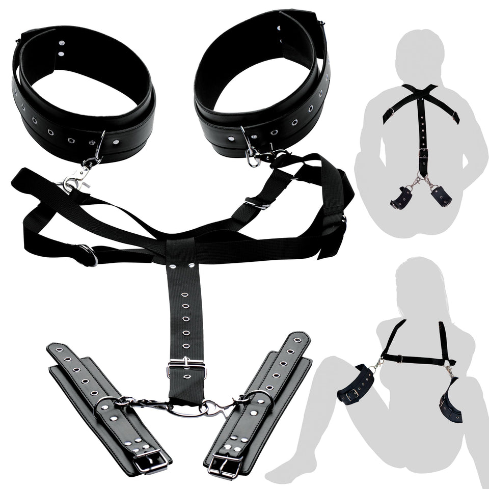 Master Series Acquire Easy Access Thigh Harness with Wrist Cuffs, Black (AE801)