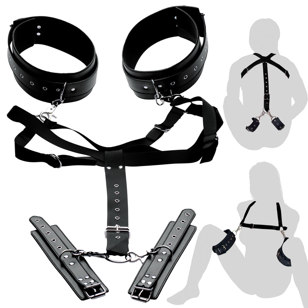 Master Series Acquire Easy Access Thigh Harness with Wrist Cuffs, Black (AE801)