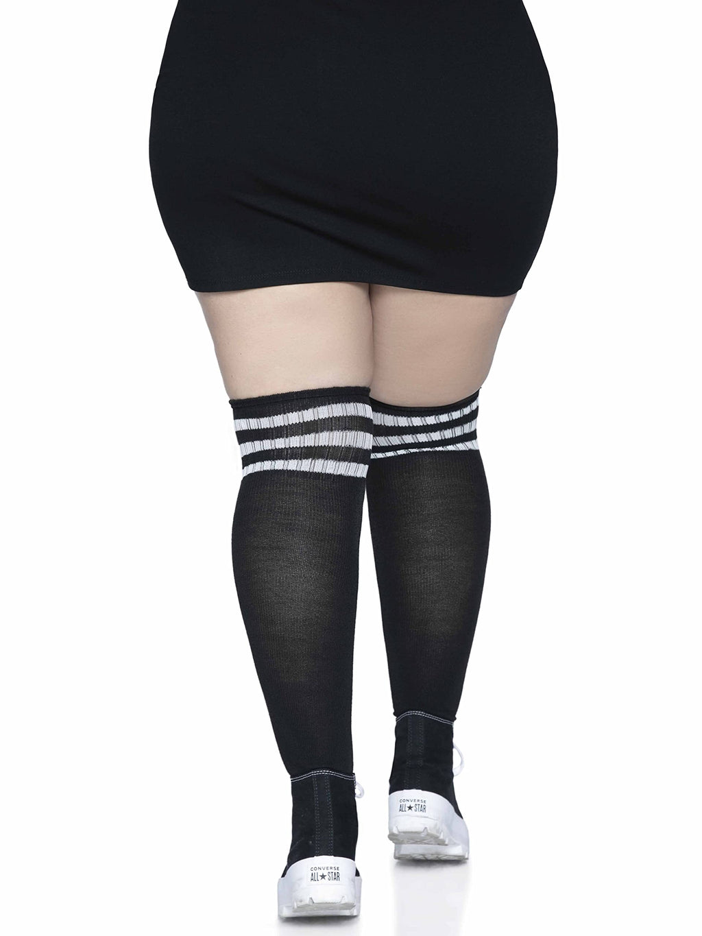 Leg Avenue Womens Athletic Three Striped Knee High Socks Tights, Black/White, 1X Us