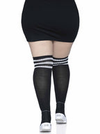 Leg Avenue Womens Athletic Three Striped Knee High Socks Tights, Black/White, 1X Us