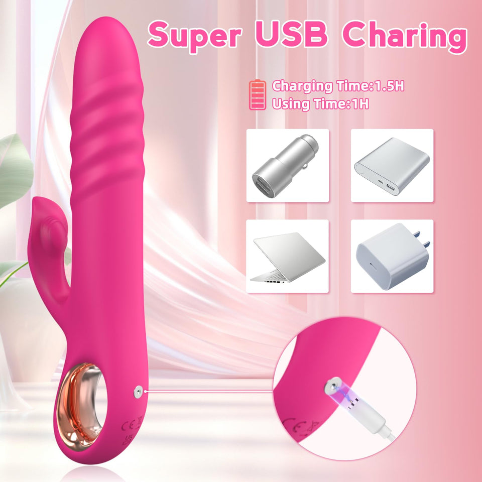 Thrusting Vibrator Sex Toy for Women - G Spot Vibrator Clitoral Stimulator Dual Rabbit Dildo Vibrator with 10 Powerful Vvibratio
