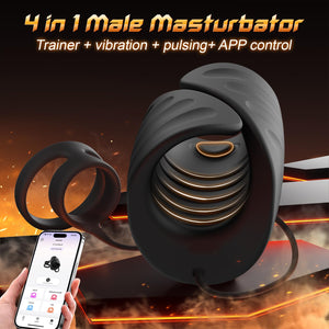 Male Sex Toys for Men Vibrator, 9 Vibrating Stretchy Male Masturbator with 2 Cock Penis Ring, APP & Remote Control, Penis Traine