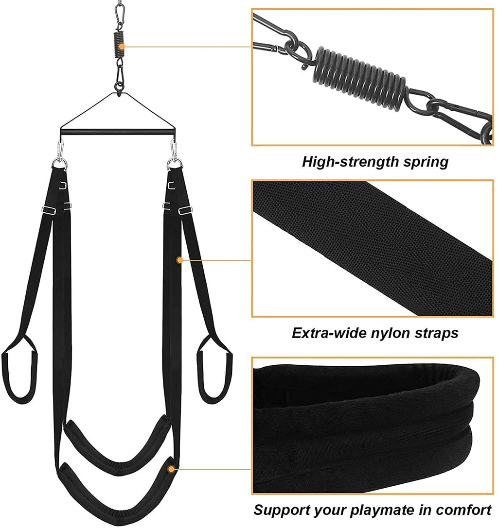 3rd Generation Sex Swing - 360 Spinning Trapeze with Fluffy Liner & Steel Triangle Support - 600 lbs Capacity for Couples