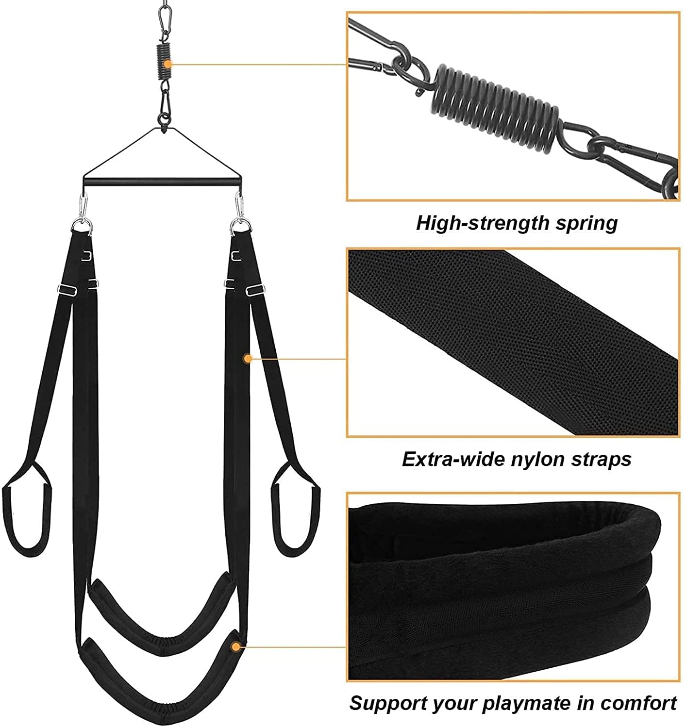3rd Generation Sex Swing - 360 Spinning Trapeze with Fluffy Liner & Steel Triangle Support - 600 lbs Capacity for Couples