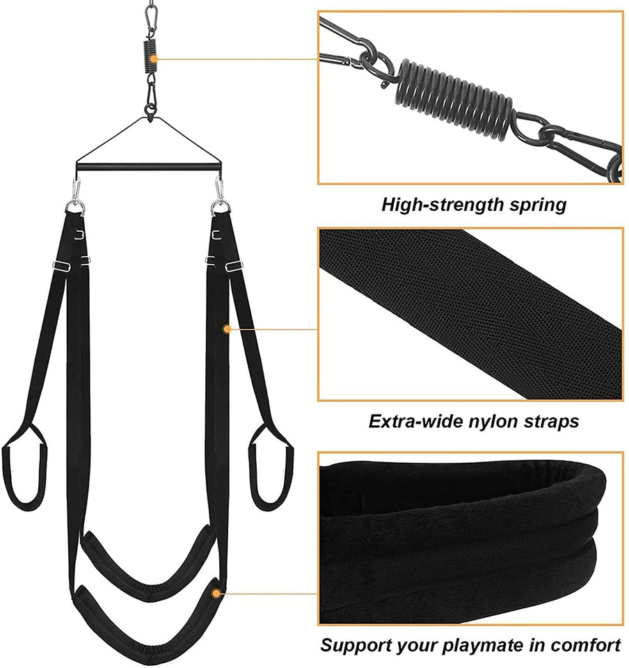 3rd Generation Sex Swing - 360 Spinning Trapeze with Fluffy Liner & Steel Triangle Support - 600 lbs Capacity for Couples