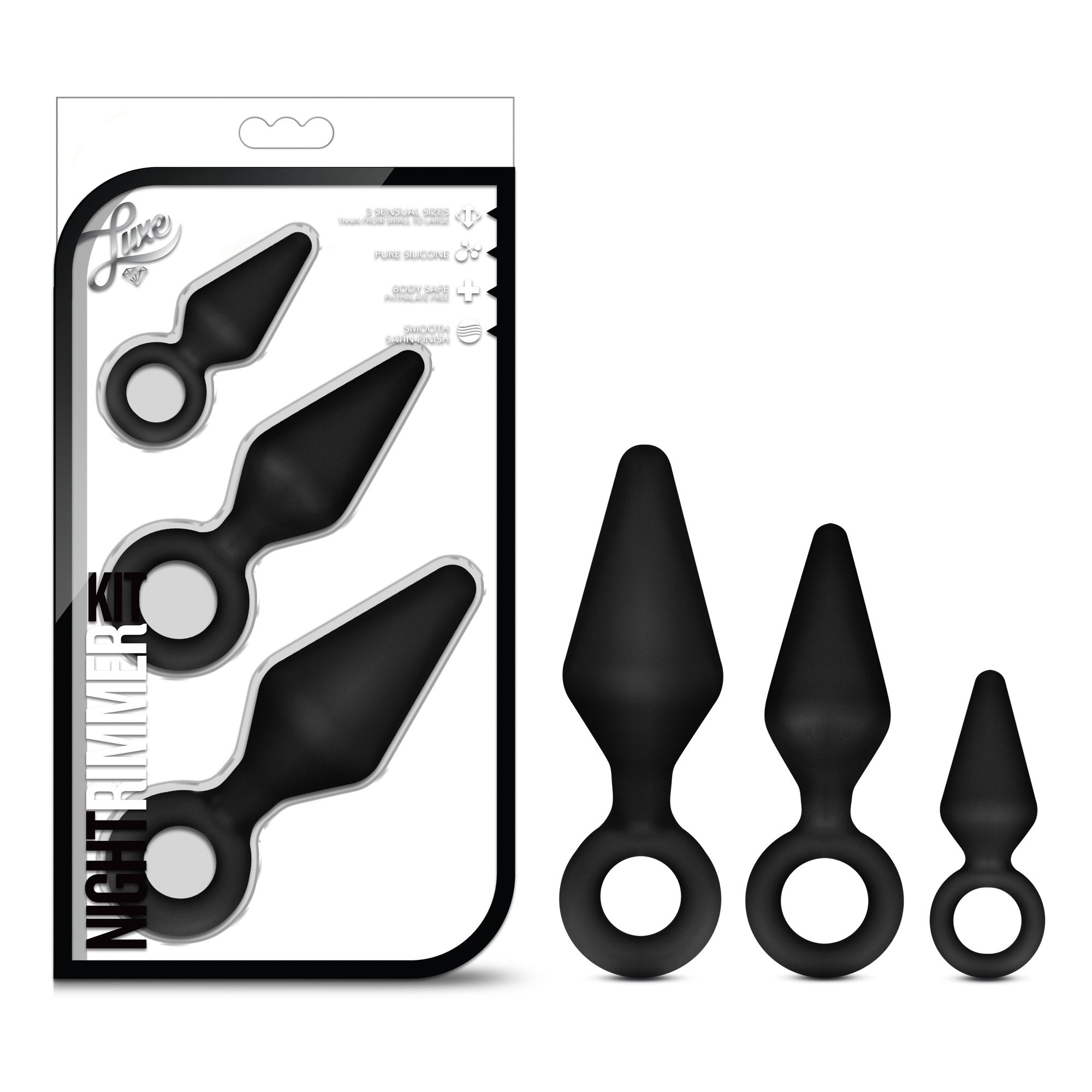 Blush Novelties Night Rimmer - Platinum Cured Puria Silicone Anal Plug Beginner Training Kit - 3 Sizes - Ultrasilk Smooth Butt P