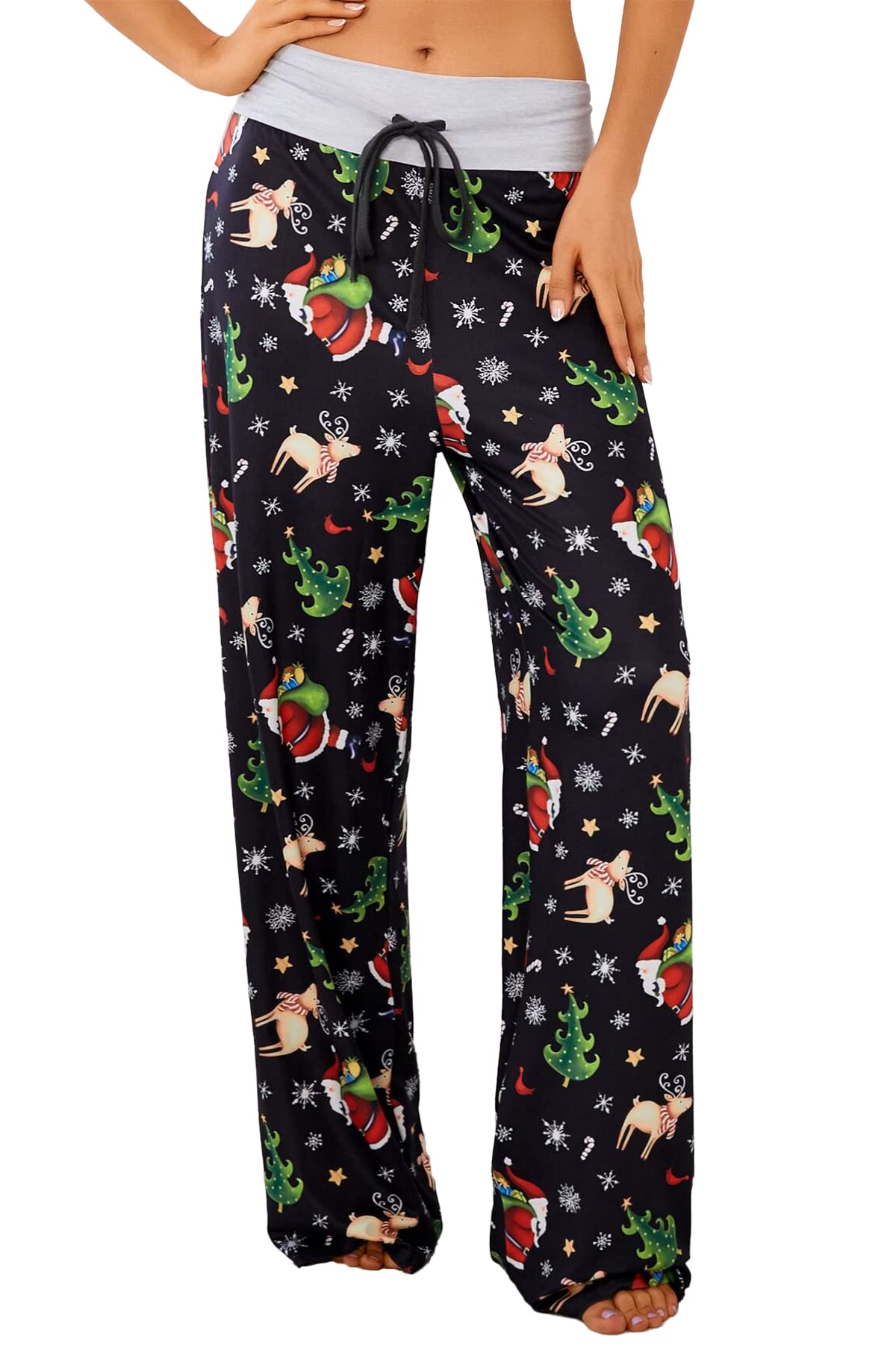 X-Image Womens Casual Lounge Pants Christmas Comfy PJ Bottoms Loose Yoga Long Santa Pants Moose Santa Claus, XXXL