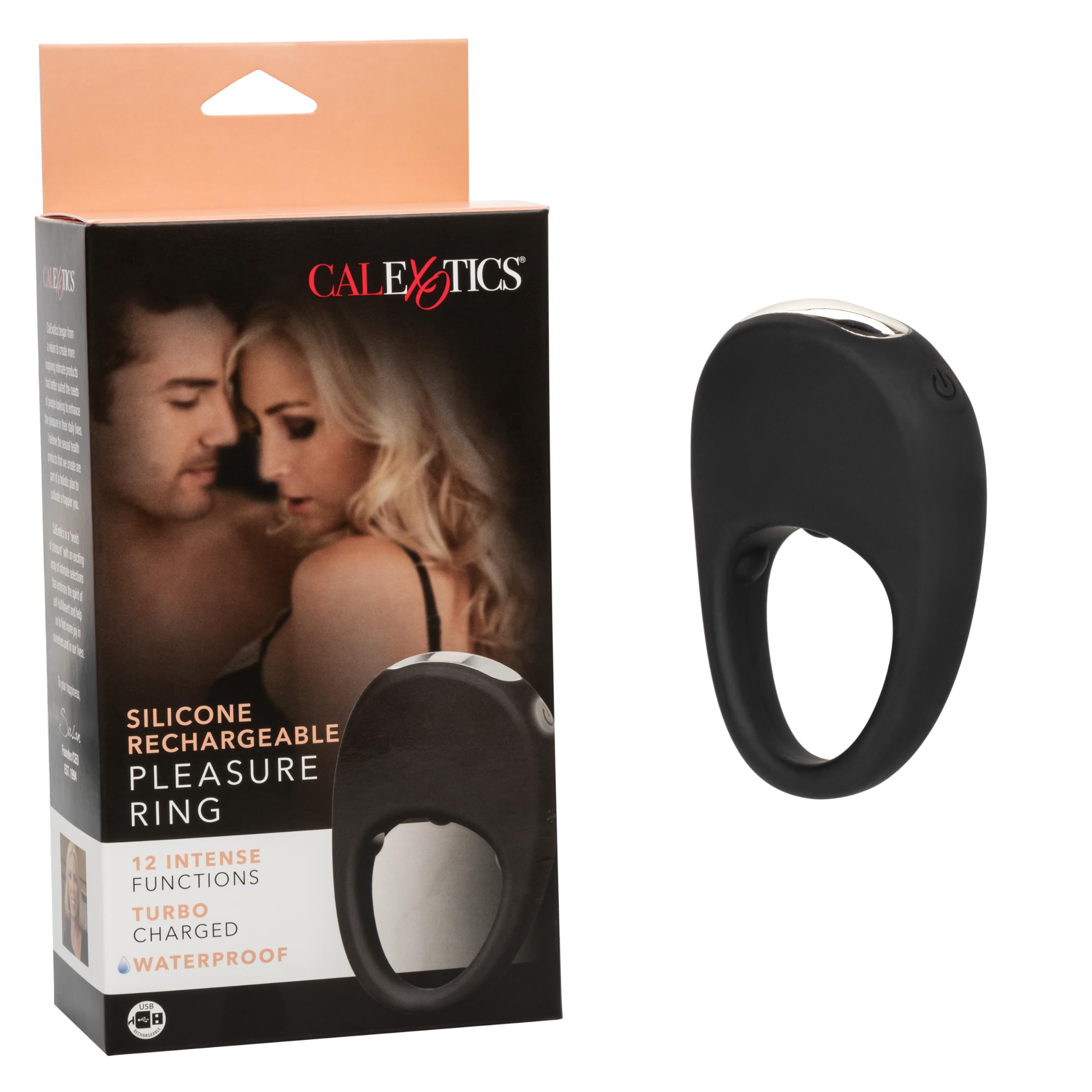 CalExotics Silicone Rechargeable Pleasure Cock Ring Vibrator for Men - SE-1841-07-3 Black