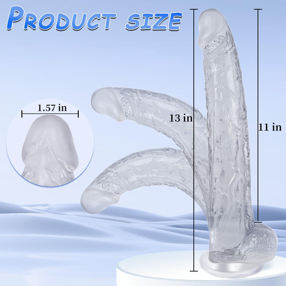 13 Inch Huge Realistic Clear Dildo Adult Sex Toys for Women, G Spot Anal Stimulation with Strong Suction Cup for Hands Free Play
