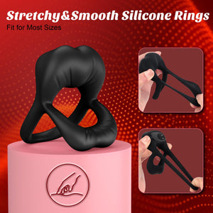 Vibrating Cock Ring with Sexy Lip Clitoris Stimulator, Stretchy Penis Ring Sex Toys for Men Erection Couples Kinky Pleasure Vibr