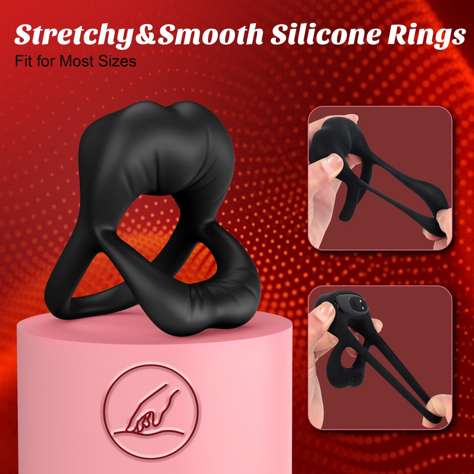 Vibrating Cock Ring with Sexy Lip Clitoris Stimulator, Stretchy Penis Ring Sex Toys for Men Erection Couples Kinky Pleasure Vibr