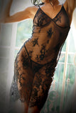 (D) FORBIDDEN LOVE LACE SLIP D BLACK L/XL