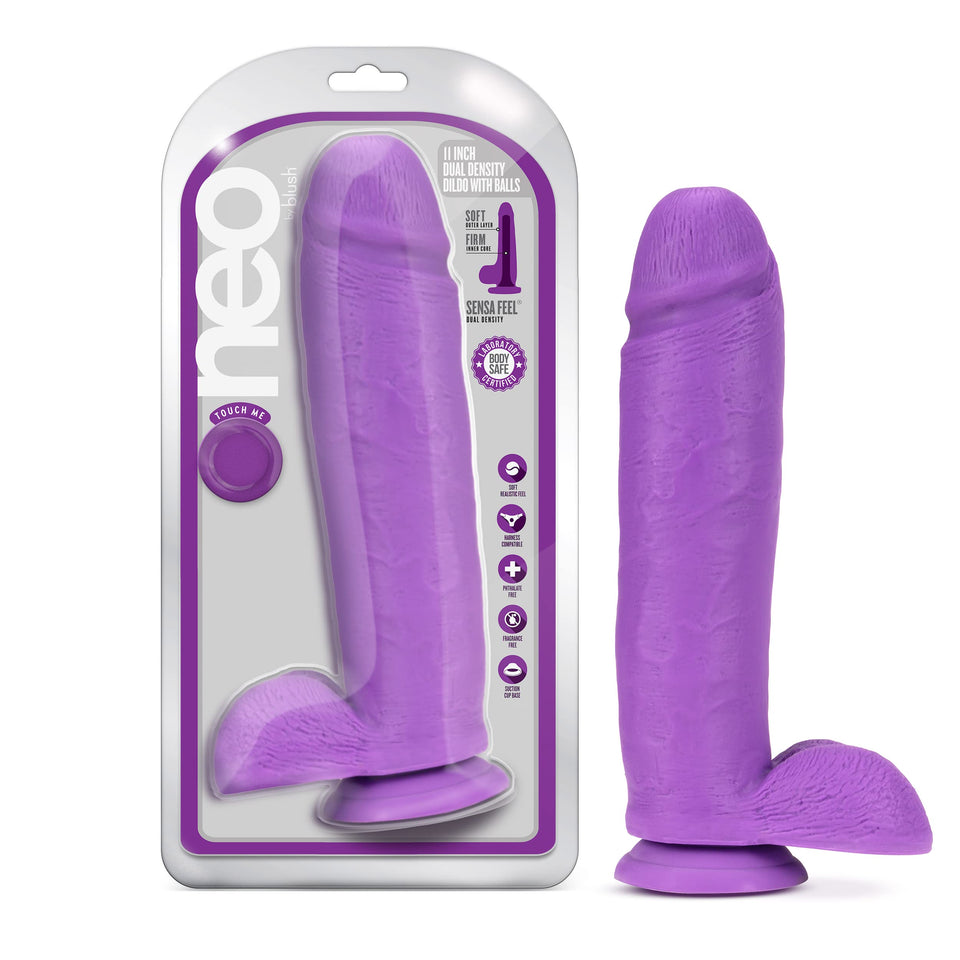 Blush Neo Dual Density Realistic Dildo  11 Inch Length 225 Inch Width  Sturdy Suction Cup Base for Hands Free Play and Harnes