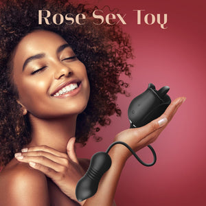 Rose Sex Toys with Thrusting Dildo - 3 in 1 Adult Toys Clitoral G Spot Vibrator Rose Sex Stimulator for Women with 9 Tongue Lick