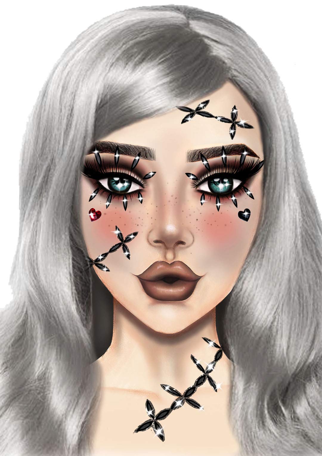 Stitches Adhesive Face Jewels Sticker.