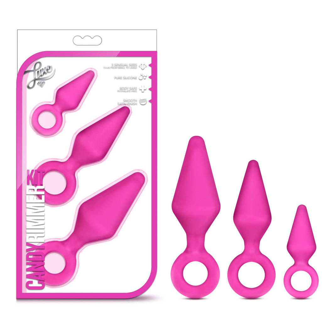 Blush candy Rimmer  Platinum cured Puria Silicone Anal Plug Beginner Training Kit  3 Sizes  Ultrasilk Smooth Butt Plugs  Ana