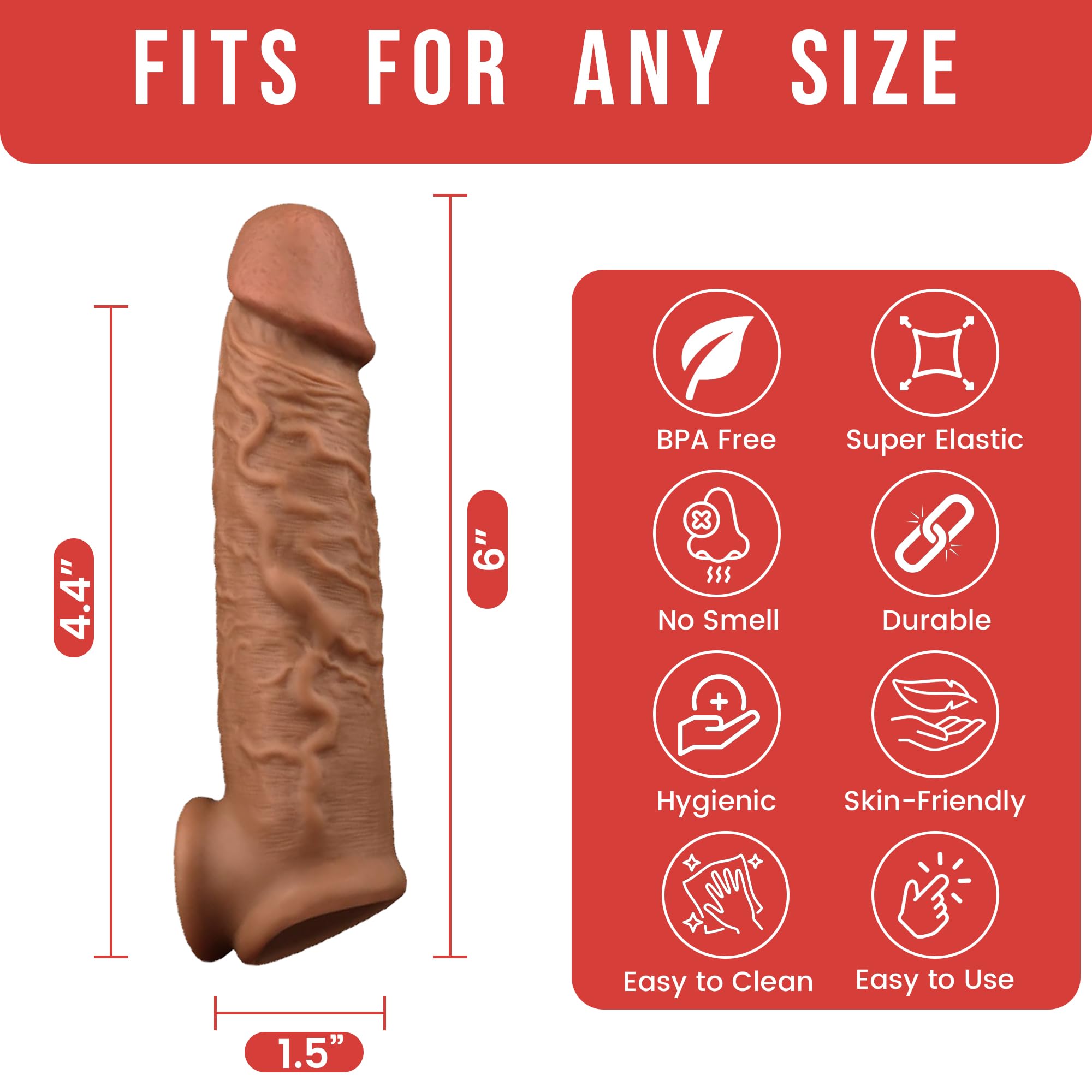 Penis Sleeve Extender Cock Sleeve Extension Sheath Silicone Penis Ring Enlarge Thicken Reusable Realistic Condom Enlarger Male S