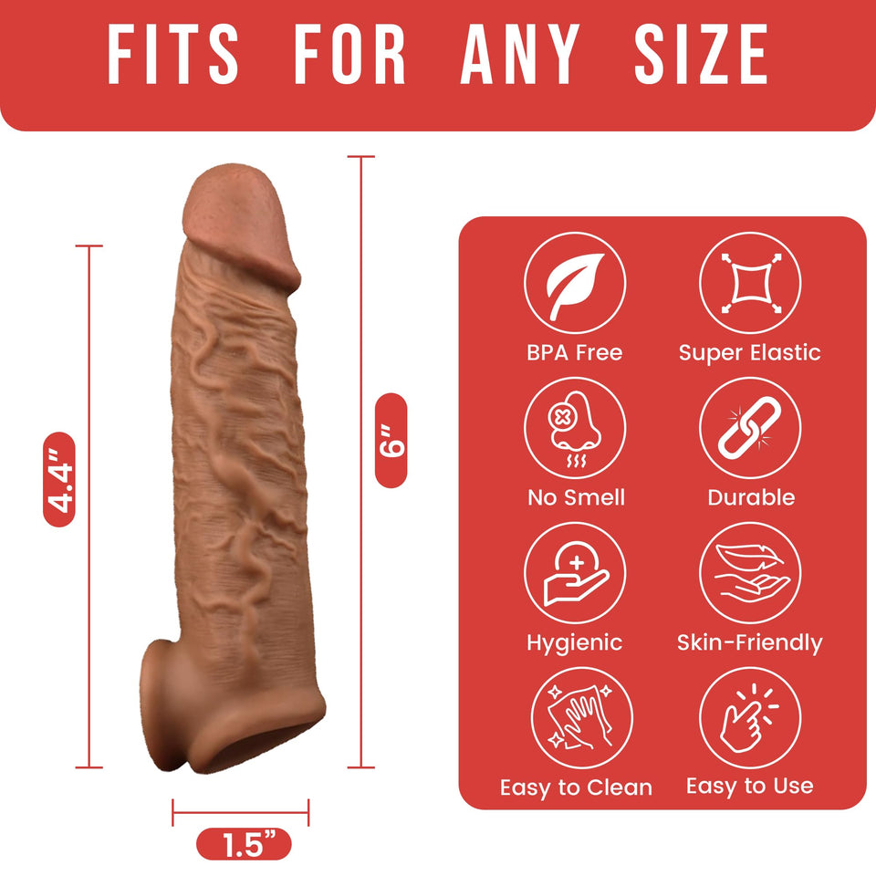 Penis Sleeve Extender Cock Sleeve Extension Sheath Silicone Penis Ring Enlarge Thicken Reusable Realistic Condom Enlarger Male S