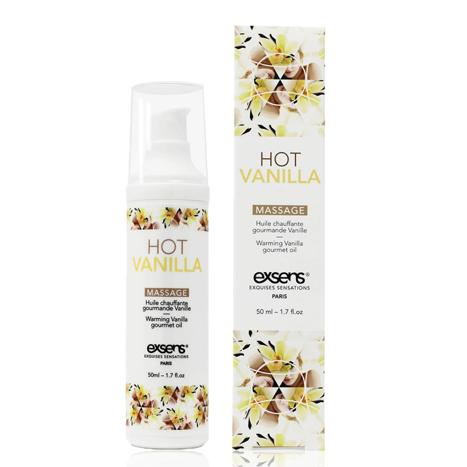 Exsens Hot Vanilla Warming Massage Oil, All Natural, Paraben-Free Formula For Men, Women, And Couples, Edible And Body Safe, 1.7