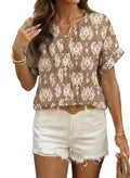 SHEWIN Womens Summer Tops Print V Neck Short Sleeve Shirts Boho Chic Western Outfits Womens Blouses Lightweight Summer Tops for 