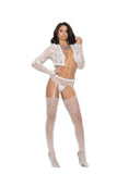Elegant Moments Em-1349 Crochet Suspender Pantyhose White / O/S