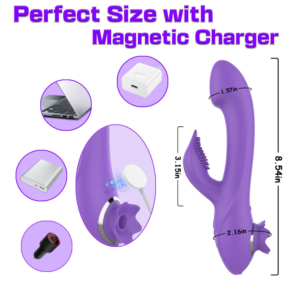 Clitoral Sucking G-spot Rabbit Vibrator - 3 in 1 Realistic Dildo Nipple Clitoris Vagina Stimulator with 10 Vibration & 5 Suction