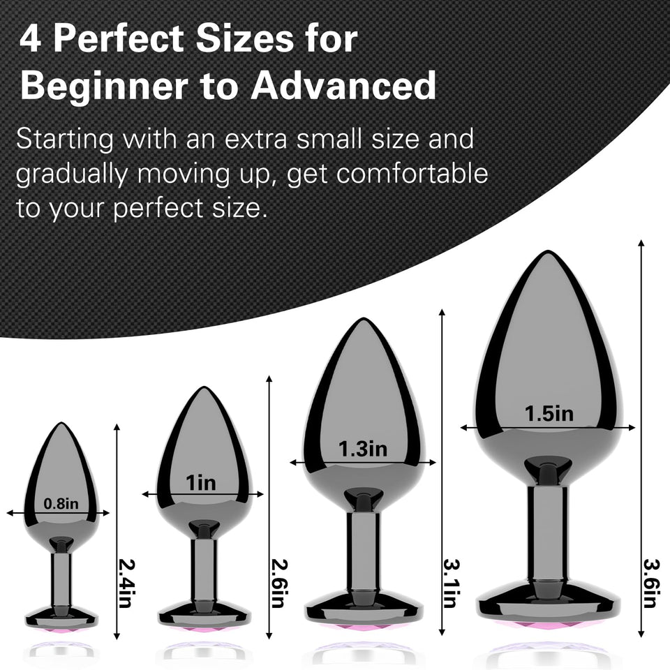 Anal Plug Beginner Set - 4 PCS Jewel Butt Plugs Sex Toy Anal Training Kit- Guncolor G Spot Anal Sex Adult Toy for Beginner Adult