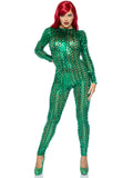Laser Cut Metallic Catsuit. - X-Large / Green